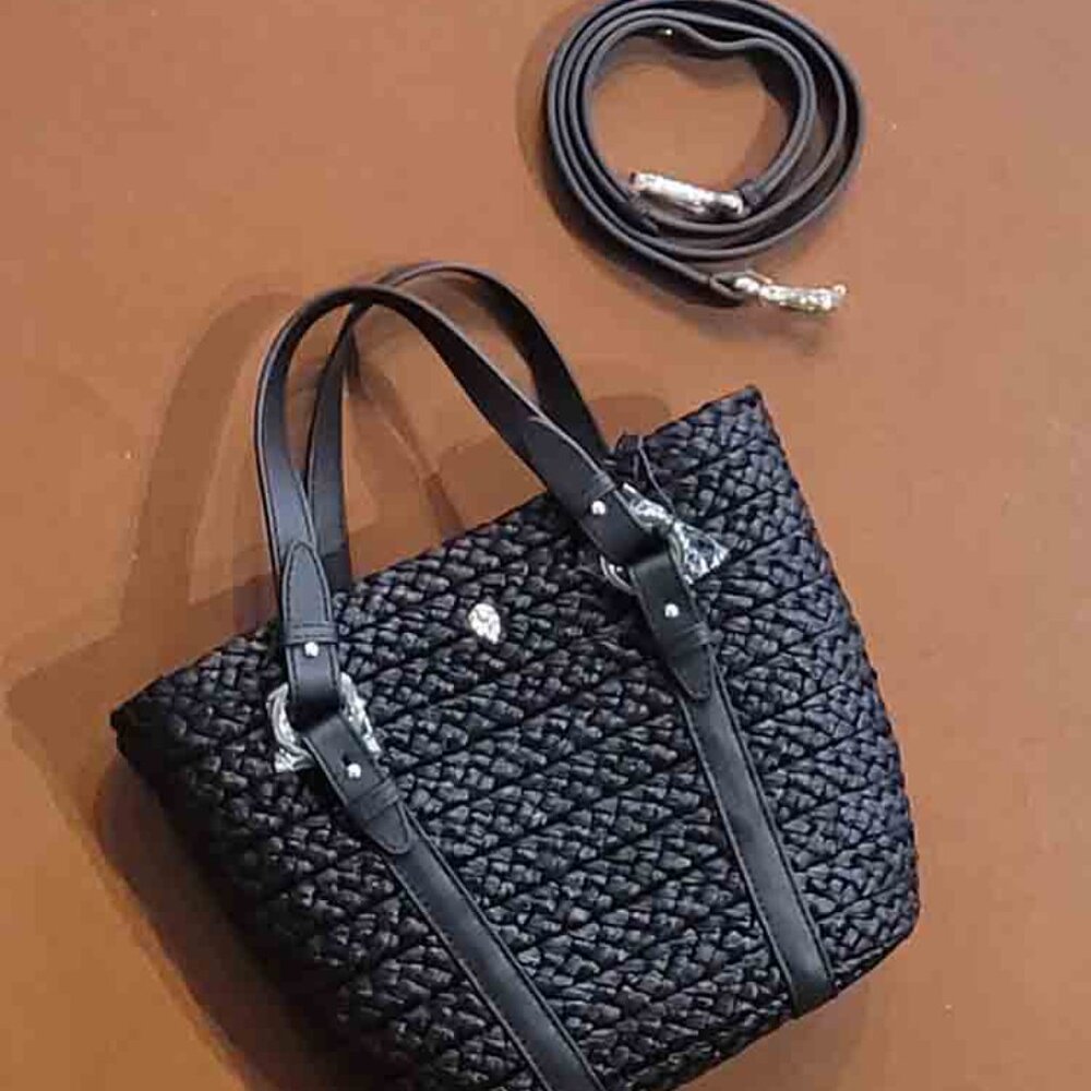 NWT- Helen Kaminski Pinimil S Bridle – Raffia Tote Bag – Charcoal/Black(#800) - Picture 1 of 5
